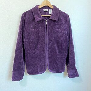 Chicos Vtg Jacket Women Medium Purple Size 1 Collared 4 Pocket Full Zip Corduroy